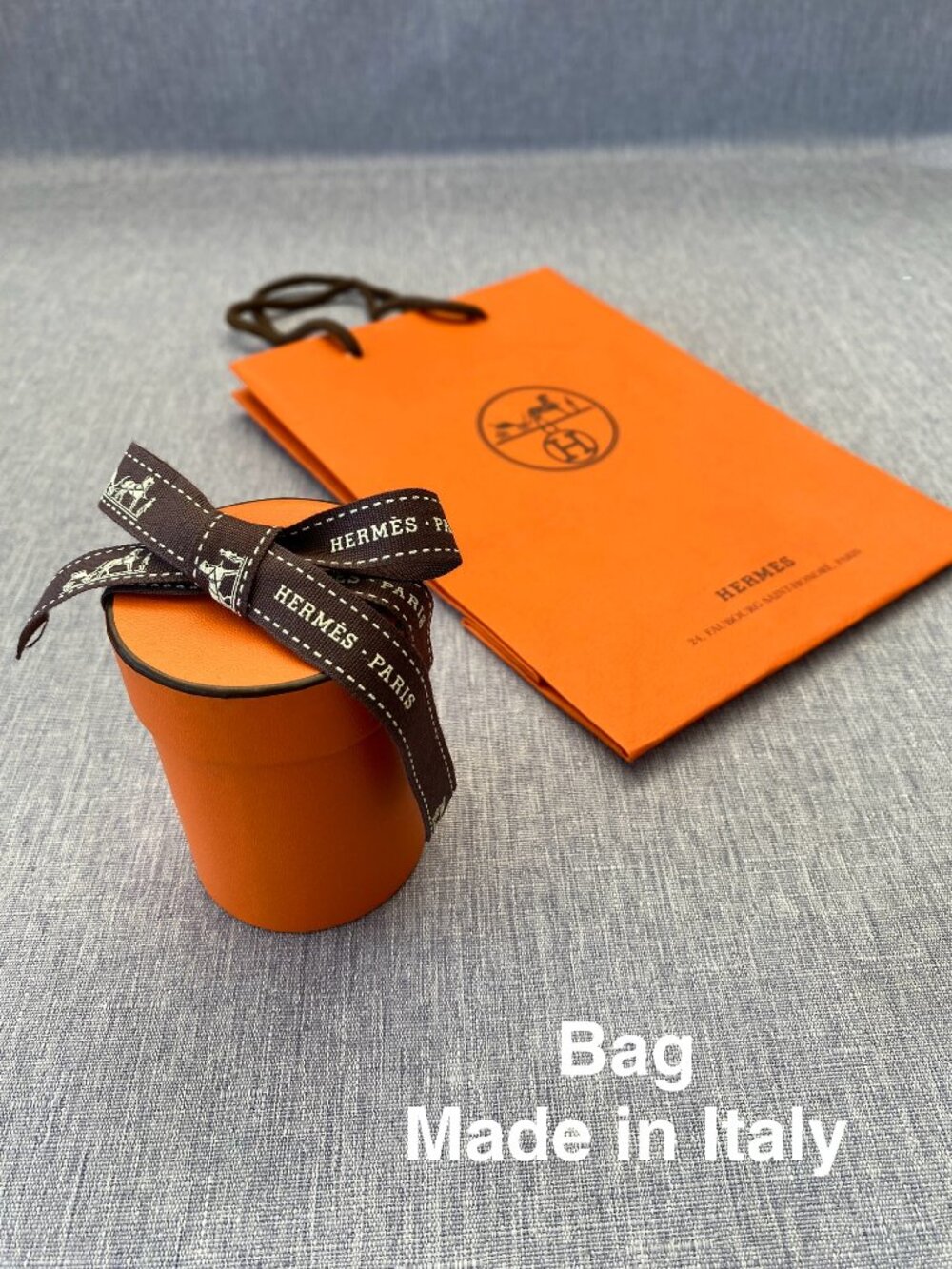 NWOT Authentic Hermès | Set of Orange Gift Box Shopping Bag with Ribbon Decor